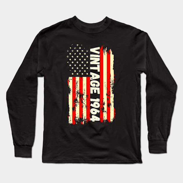 Vintage 1964 60th Birthday Gifts 60 Years Old American Flag Long Sleeve T-Shirt by Peter smith